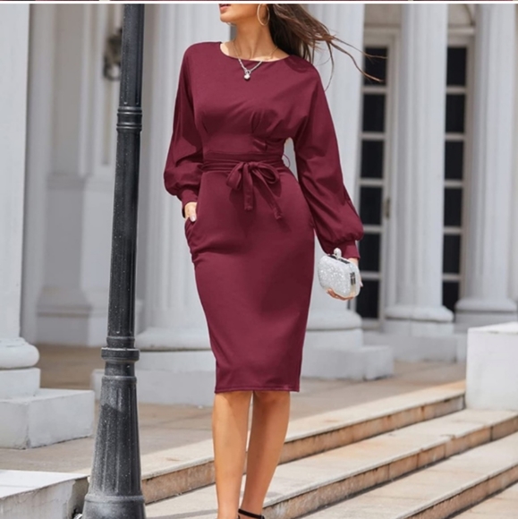NEW Burgundy Solid Career & Sexy Form Fitting Bodycon Dress Lady's M - Picture 11 of 11